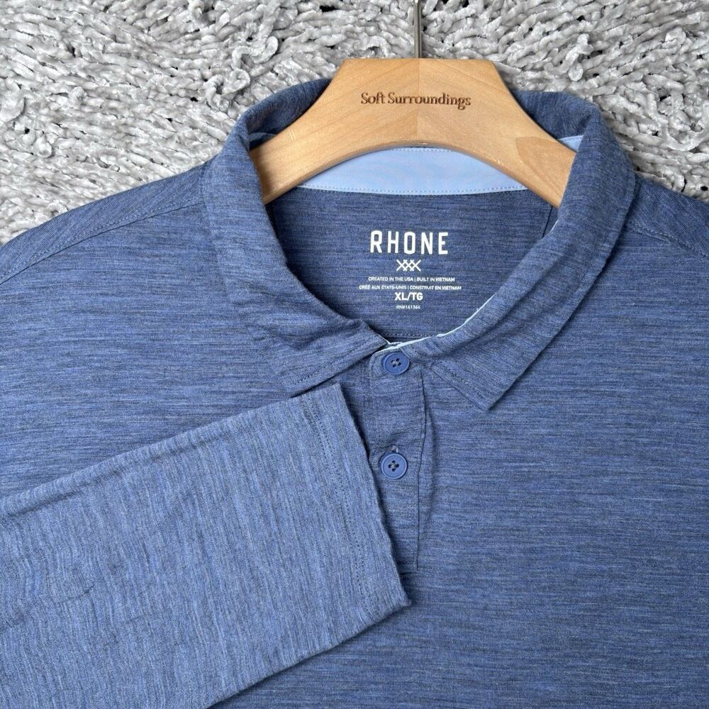 Rhone Performance Merino Wool Blend Polo Shirt Mens XL Long Sleeve Blue Preppy